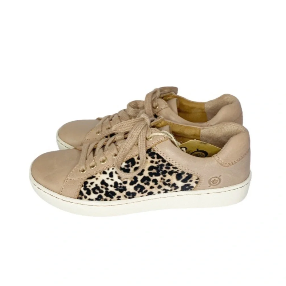 Born Women's Sur Leather Lace Up Sneakers Pink Tan Animal Print New Size 6.5
